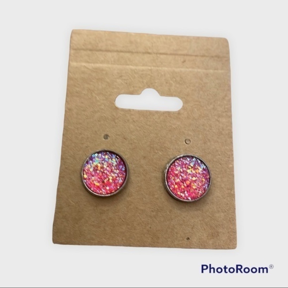 Pink sparkle 12mm stud earrings